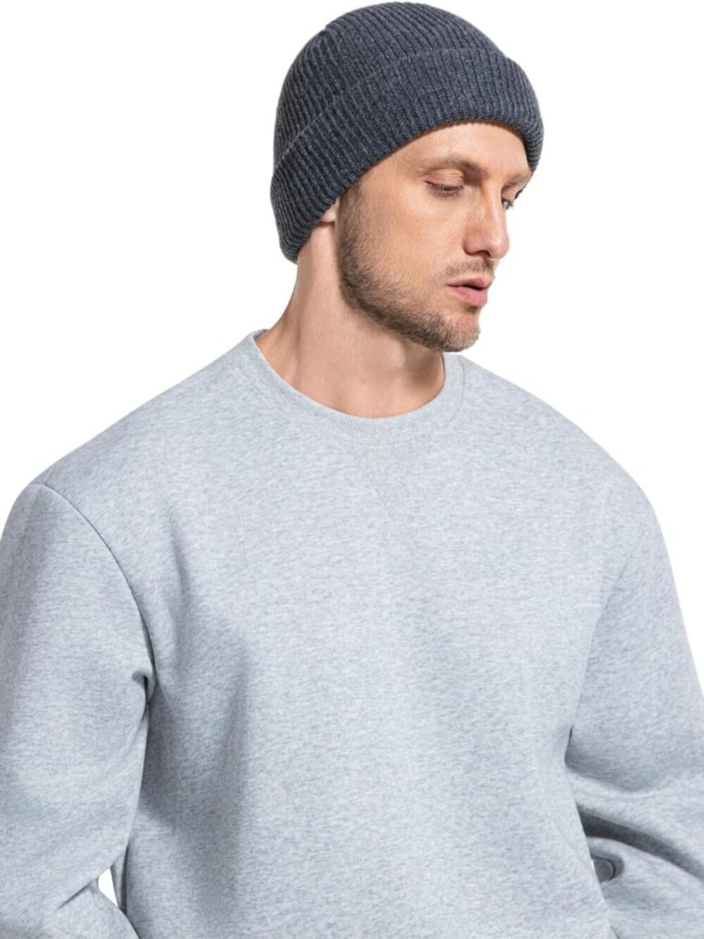 Unisex White Warm Thick Knitted Cuffed Beanie Winter Pull-on Classic Skull Cap - Picture 4 of 7